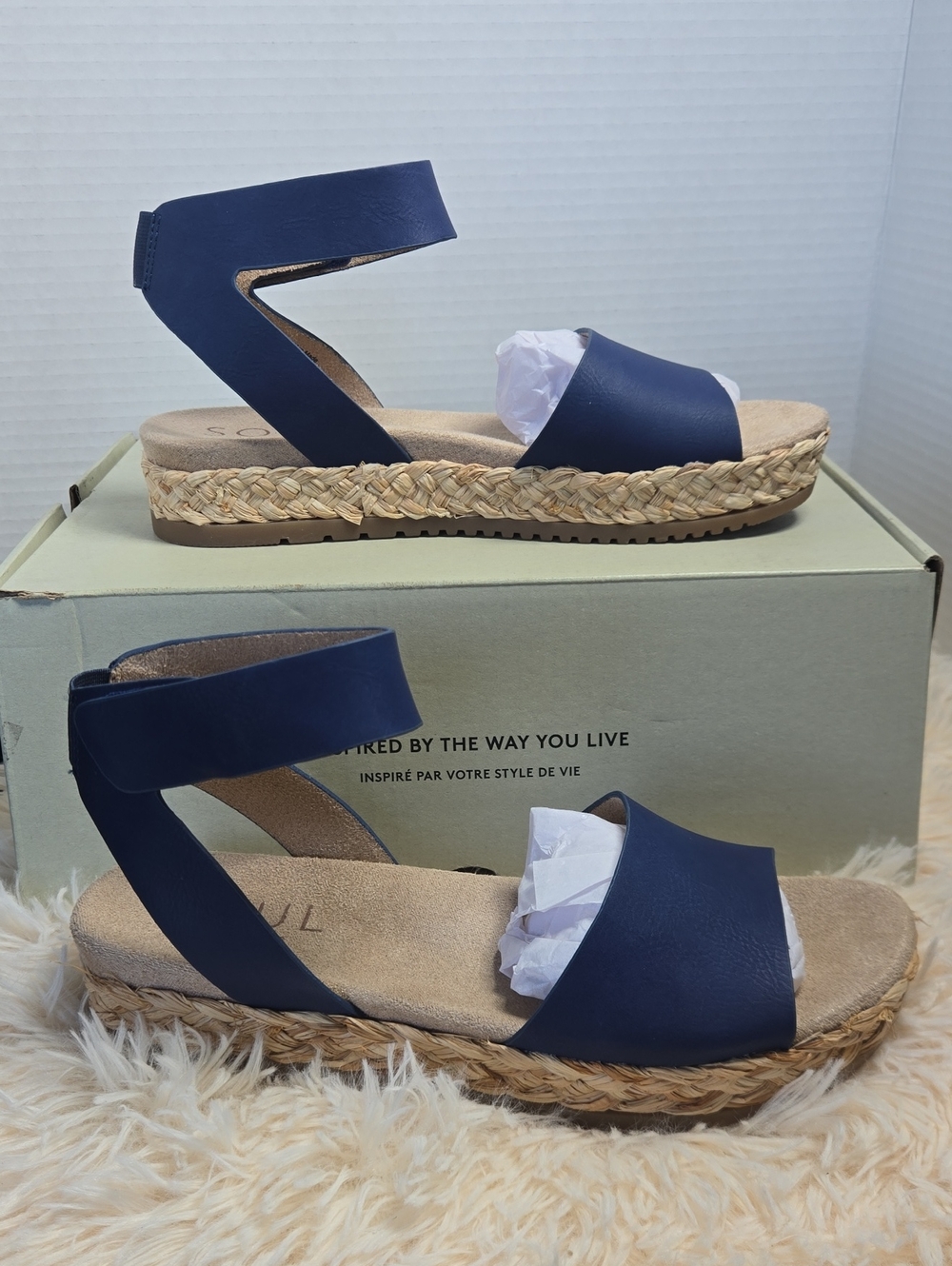 NWT SOUL Naturalizer Navy Braided Espadrille Ankle-Strap Sandals